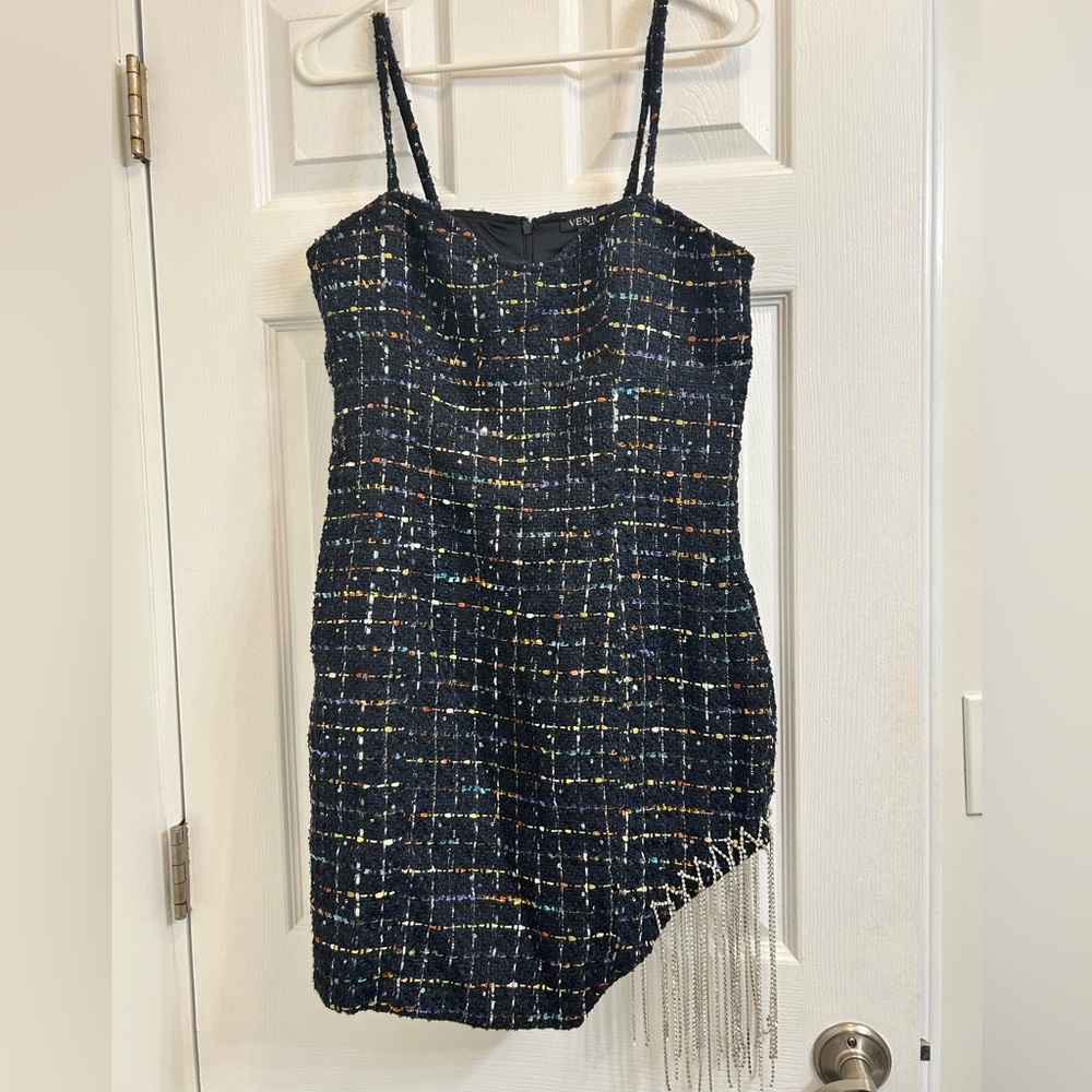 NEW VENUS Rhinestone Tweed Mini Dress